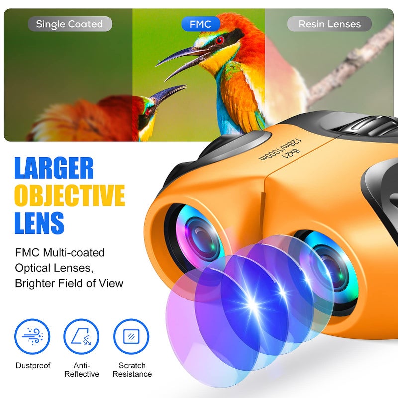 LET'S GO! Outdoor Toys for 3-8 Year Old Boys, Compact Watreproof Binocular for Kids Boys Easter Gifts for Boy Age 3-8 Christmas Stocking Stuffers for Grandkids Easter Gifts for Girls Orange - Image 4